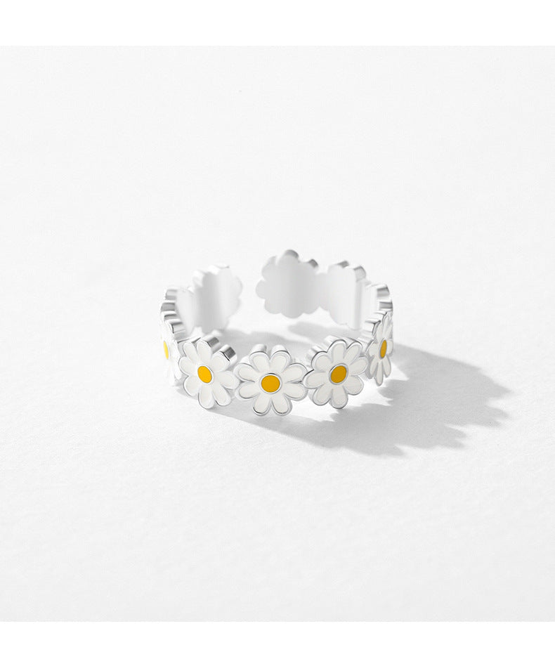 S925 Sterling Silver Enamel Little Daisy Women's Ring