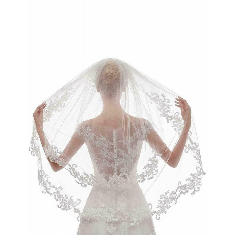 Veil White Ivory Embroidery Applique Double Rounds Comb