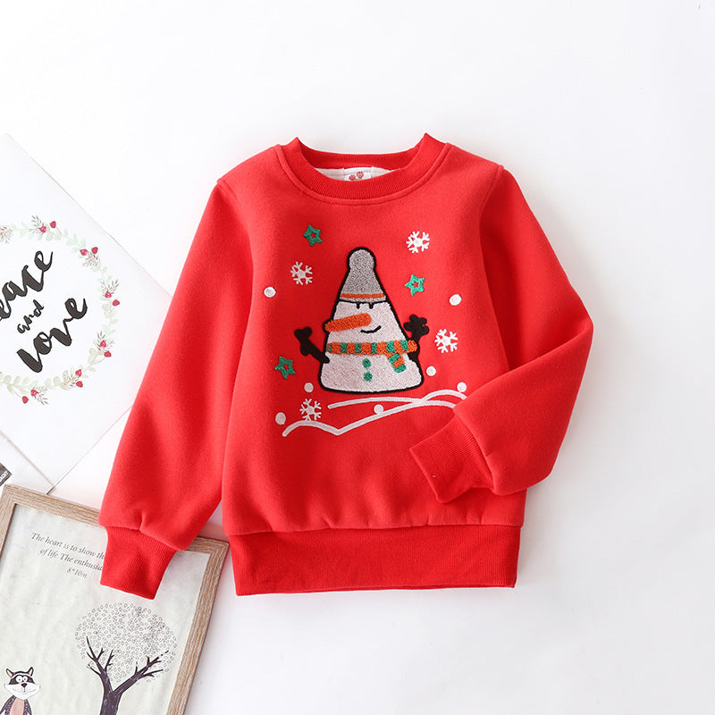 Christmas snowman plus velvet padded baby sweater