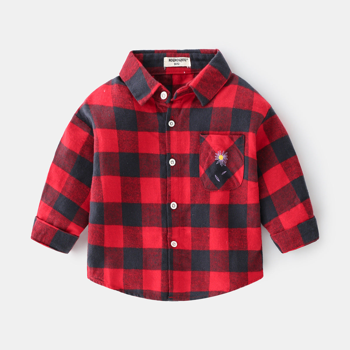 Boys new plaid car lapel long sleeve shirt
