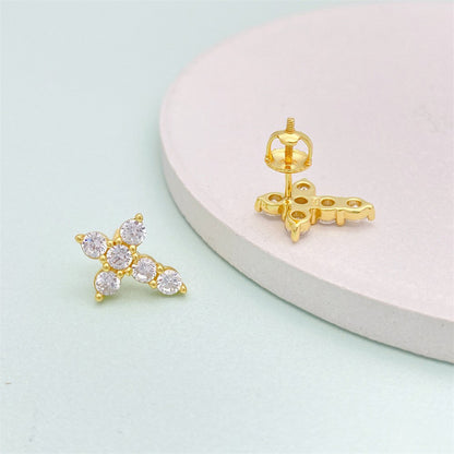 S925 Silver Inlaid Zircon Cross Ear Clip Male And Female Personality Stud Earrings