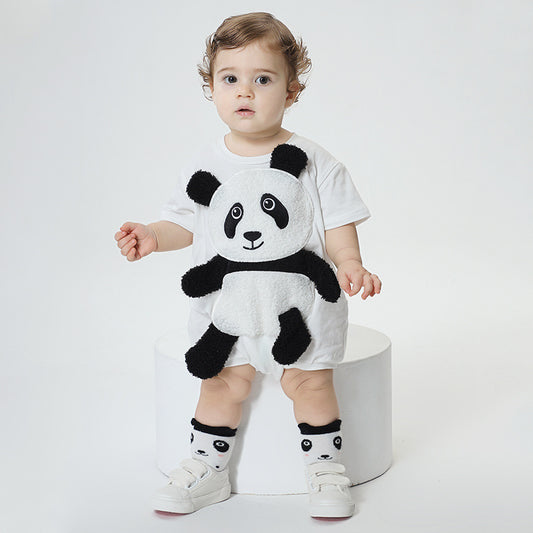 Leisure Short Sleeved Jumpsuit Three-dimensional Panda