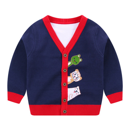 Boys Cardigan V-Neck Single-breasted Sweater