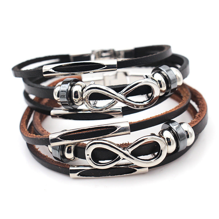 PH18 direct sales Europe and the United States neutral non-mainstream leather retro men's leather bracelet bracelet 8 word unlimited symbol