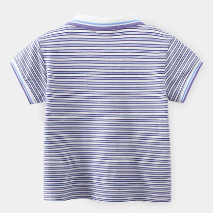 Children's Cartoon Short Sleeve Striped T-shirt