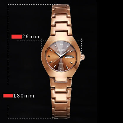 Coffee Gold Luminous Waterproof Steel Band Couple Student Watch