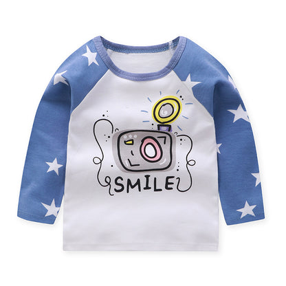 Children's Cotton Base Shirt Round Neck Raglan Sleeves Top