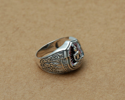 Sterling Silver Thai Carved Somdej Retro Men Wide Face Ring