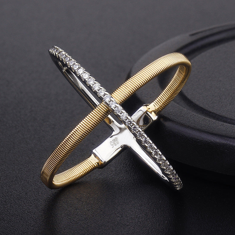 Simple Cross Silver Zircon Ring