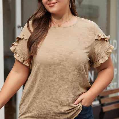 Oversized Loose Fitting Women's Ruffled Short Sleeved T-shirt