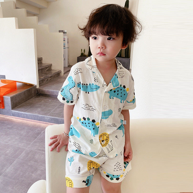 Boys And Girls Home Air Conditioning Clothing Cardigan Pajama Set