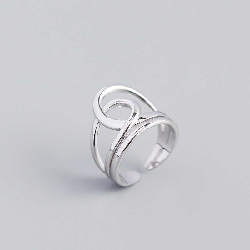 Sterling Silver Geometric Winding Double-layer Ring