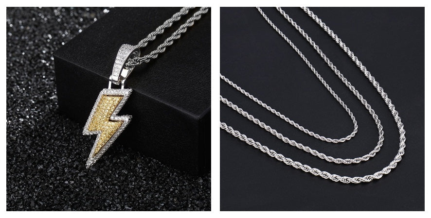 Hot Selling Lightning Hip Hop Pendant Micro-inlaid Zircon Hip Hop Fashion Trendy Hip Hop Jewelry