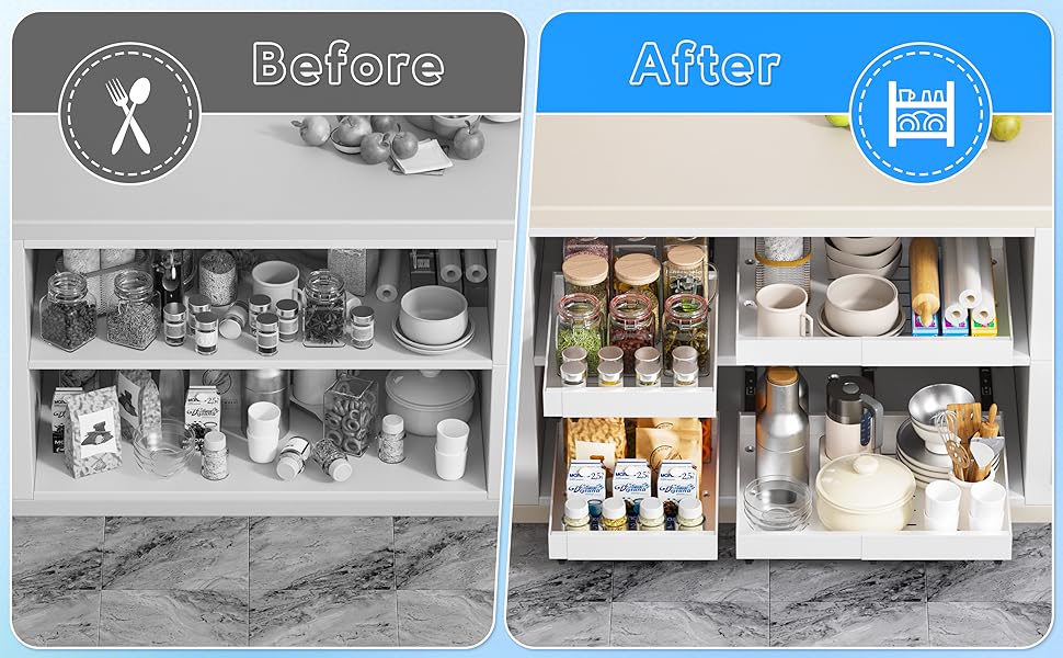 Pull Out Kitchen  Storage Rack Cabinet Organizer Expandable Heavy Duty Slide Out Drawers  for Kitchen,Bathroom,Pantry Organizer