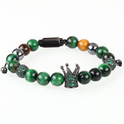 Inlaid Zircon Crown Transfer Beads Woven Men's Bracelet