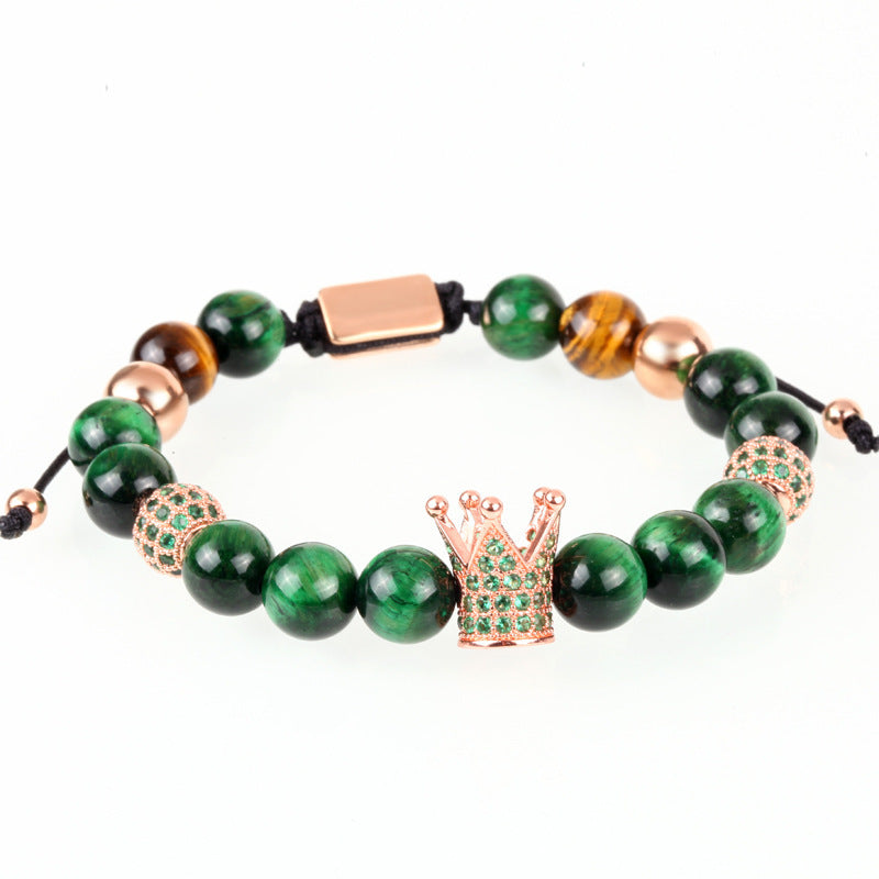 Inlaid Zircon Crown Transfer Beads Woven Men's Bracelet