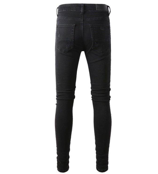 Printed Pleated Patch Men's Jeans