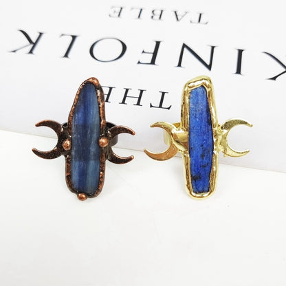 Natural Blue Unshaped Opening Adjustable Fashion Personality Double Moon Ring