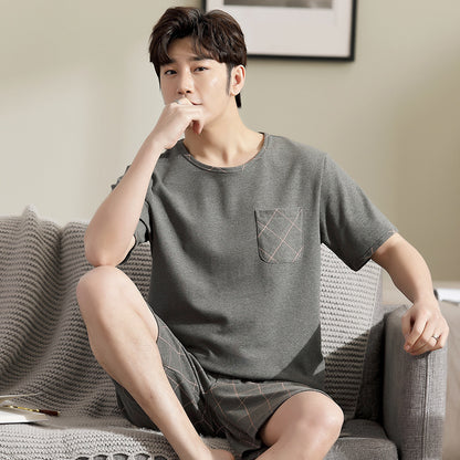 Men's Pajamas Short-sleeved Shorts Knitted Cotton Pullover