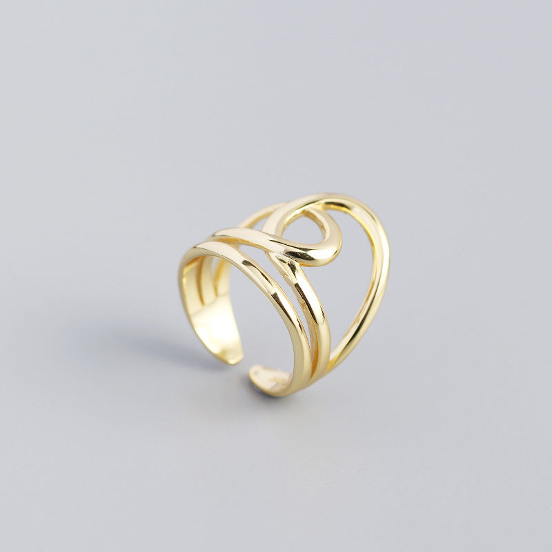 Sterling Silver Geometric Winding Double-layer Ring