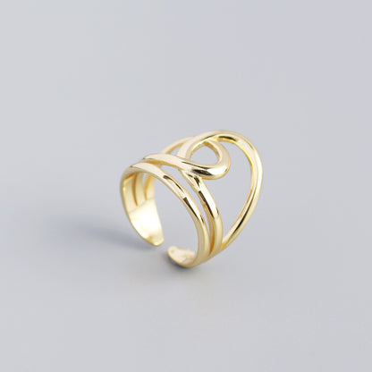 Sterling Silver Geometric Winding Double-layer Ring