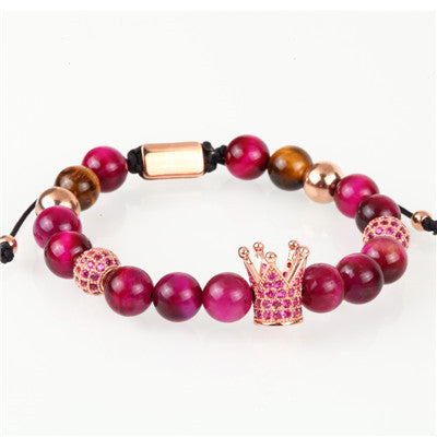 Inlaid Zircon Crown Transfer Beads Woven Men's Bracelet