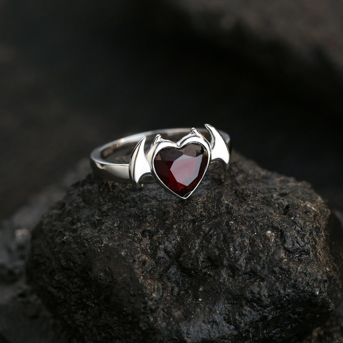 Heart-shaped Bat-shaped Silver Simple Fashion Ring