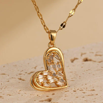 Sweet And Cool Love Hollow Zircon Stone Small And Luxury New Design Sense Pendant Temperament Stainless Steel Necklace