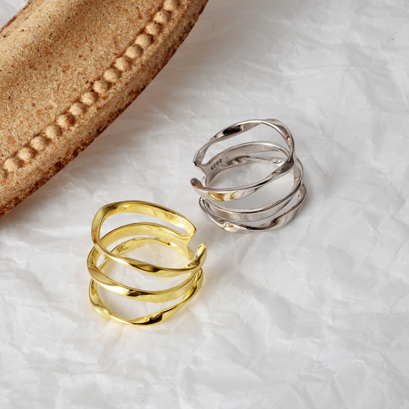 Sterling Silver Three-layer Twisted Ring