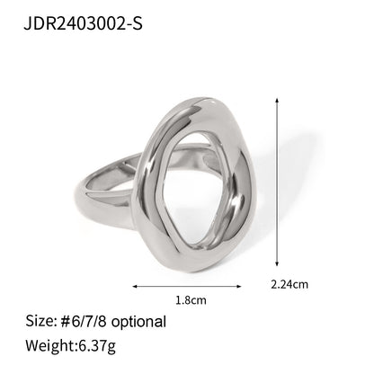 European And American Ins Style 18K Gold Stainless Steel Oval Hollow Closed Ring