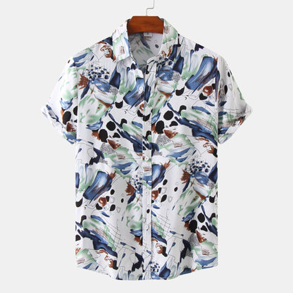 Men's Lapel Short Sleeve Floral Shirt