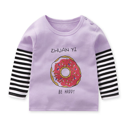 Children's Cotton Base Shirt Round Neck Raglan Sleeves Top