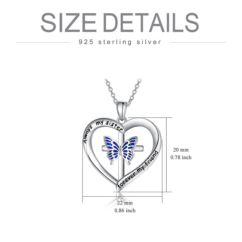 Butterfly Heart Pendant Necklace in White Gold Plated Sterling Silver