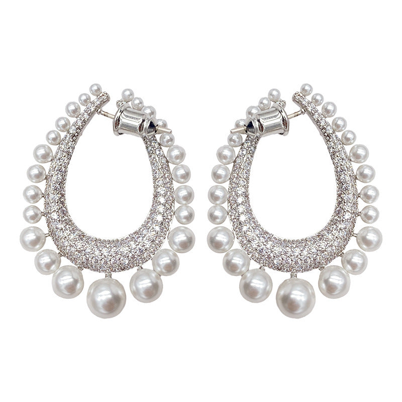 Full Diamond Row Of Pearl Drop Earrings Female Pearl Diamond Detachable Earrings