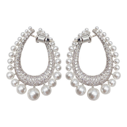 Full Diamond Row Of Pearl Drop Earrings Female Pearl Diamond Detachable Earrings