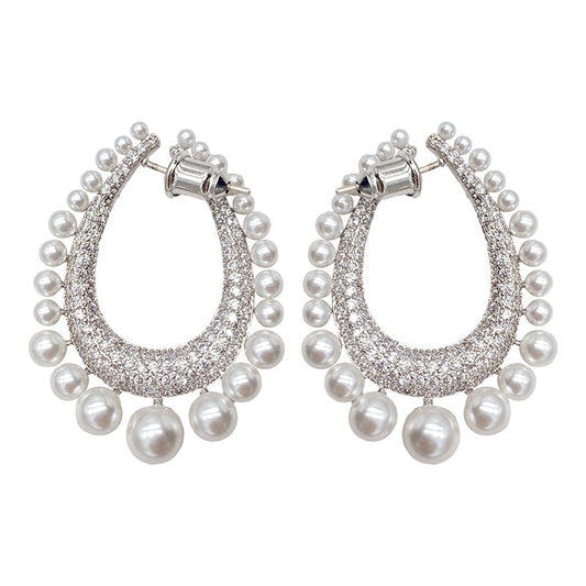 Full Diamond Row Of Pearl Drop Earrings Female Pearl Diamond Detachable Earrings