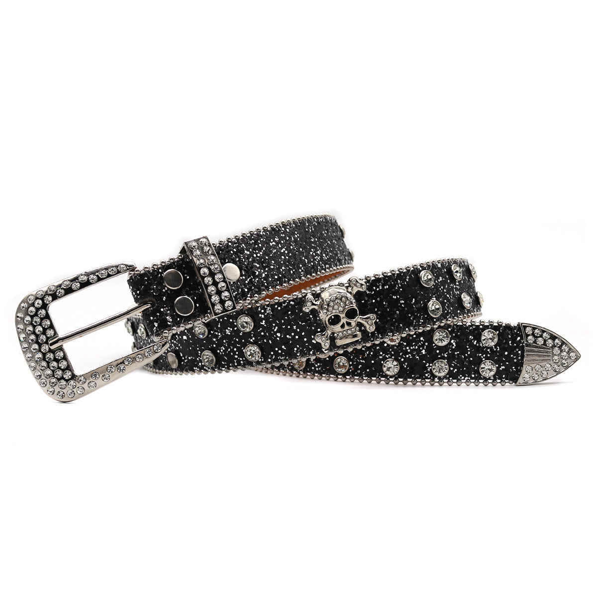 Rhinestone Skull Wide Belt Men