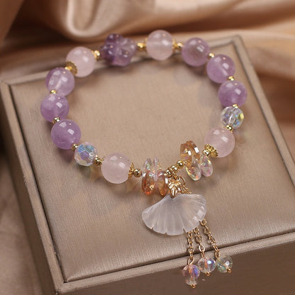 Natural Amethyst Bracelet Female White Jade Fan Pendant