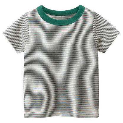 Short sleeve striped round neck T-shirt