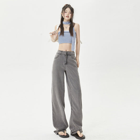 Ice Silk Thin Jeans Women's Comfortable Wide-leg Pants