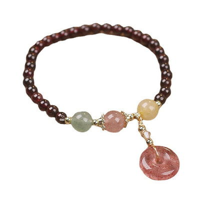 Special-interest Design Lucky Natural Garnet Strawberry Quartz Beaded Bracelet