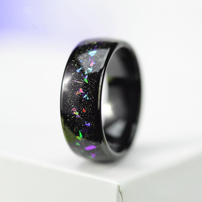 Tungsten Steel Full Photoelectric Black Ring With Colorful