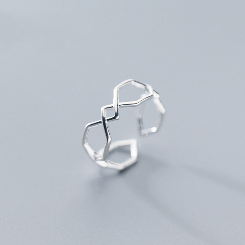 Hollow Double Line Cross Adjustable Ring