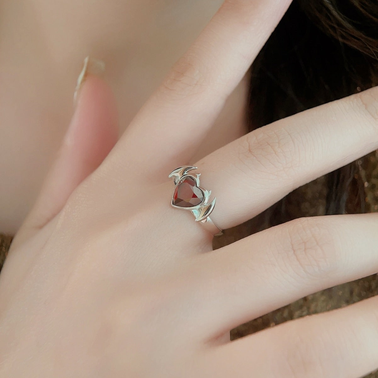 Heart-shaped Bat-shaped Silver Simple Fashion Ring