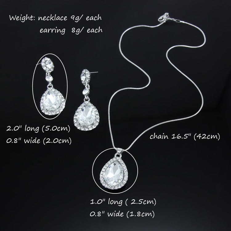 Two-Piece Bridal Jewelry Wedding Rhinestone Earrings Pendant Necklace