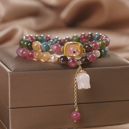 New Chinese Style Natural Color Tourmaline Double Circle Bracelet