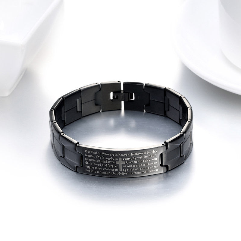 Men's Cross Bible Black Stainless Steel Bracelet