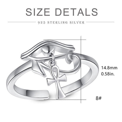 Sterling Silver Eye of Horus Ankh Cross Protection Rings Jewelry