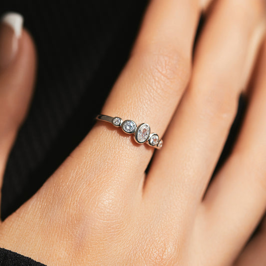 Women's Sterling Silver Diamond-studded Ring