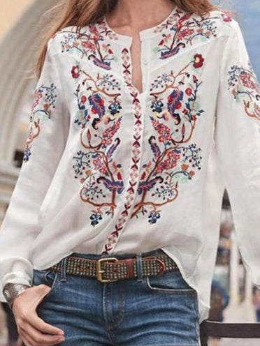 Loose Cardigan Printed Long Sleeve Shirt